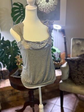 Chelsea & Violet Gray Sequin-Trim Tank Top